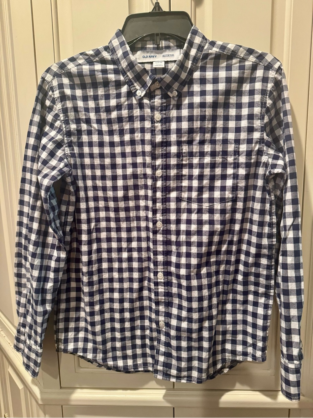 Boy’s Old Navy Blue and White Checked Button Down Shirt - Size 14/16